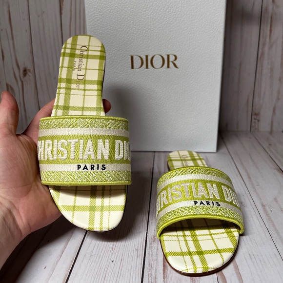 Christian Dior Canvas Check'N'Dior Pop Dway Sandals Chartreuse Sz 36.5 / 6.5 - Picture 7 of 11